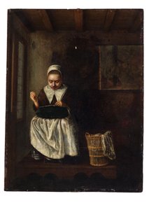 Una niña cosiendo de Nicolaes Maes